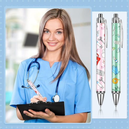 Thenshop Funny Nurse Pens Lovely Cartoon Ballpoint Nursing Pens Black Ink Retractable Press Pen for Appreciation Gifts Labor and Delivery Nurse As...