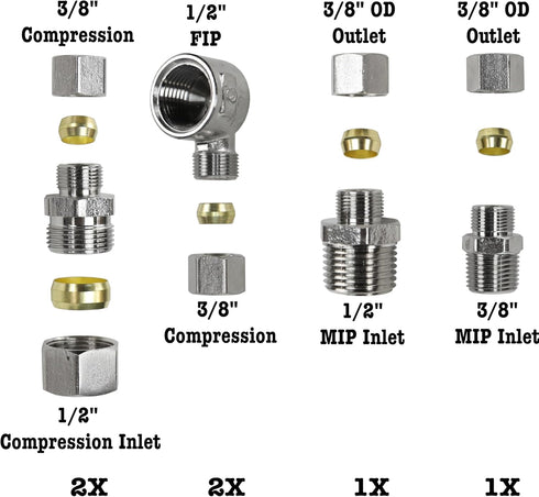 Universal Valve Plumbing Fittings Adapters: 1/2 to 3/8 Adapter, 3/8 to 1/2 Water Line Adapter, 3/8 Female to 1/2 Male Adapter, Straight & Angle Co...