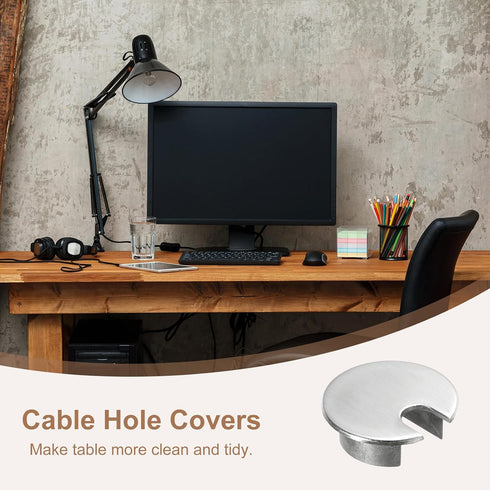 uxcell Cable Hole Cover 1-3/8"(35mm) Zinc Alloy Desk Cable Wire Cord Grommet Hole Cover for Office Computer Desk Wire Organizer, Brushed Silver...