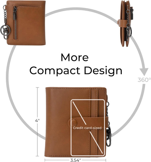 Alldaily Slim Keychain Wallet for Women, RFID Blocking Small Bifold Travel Credit Card Holder (Brown)...