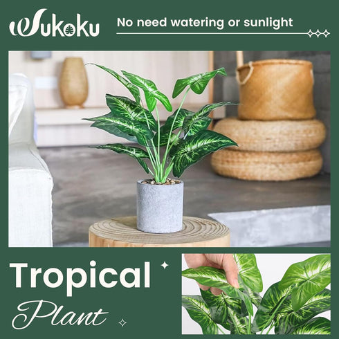 16" Small Fake Plants Artificial Tropical Faux Plants Indoor Desk Plant for Home Office Kitchen Shelf Sage Green Decor...