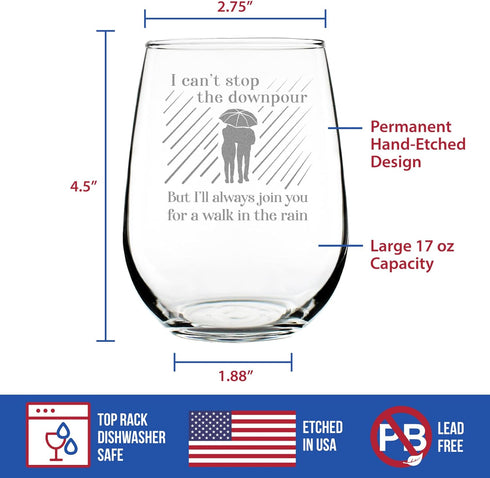 Walk in the Rain - Stemless Wine Glass Gift - Sympathy Gifts for Comfort and Encouragement - Large 17 Ounce...