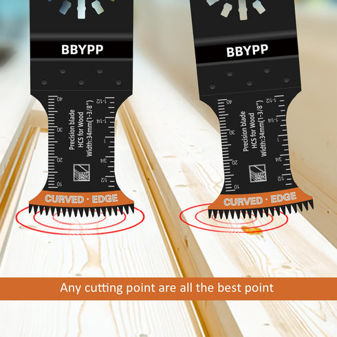 6pcs Curved Japanese Tooth Oscillating Saw Blades Set, Standard & Extra-Long Reach Set, Curved Edge Oscillating Multitool Blades Clean Cut for Woo...