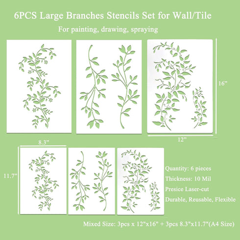 16 Inch Large Leaf Vine Ivy Branches Stencils for Painting on Walls, Reusable Wall Paintng Stencils for Furniture Canvas Wood Home Decor DIY Art C...