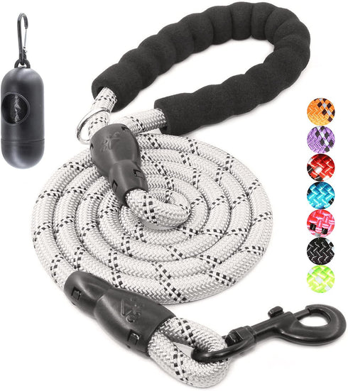 BAAPET 2/4/5/6 FT Dog Leash with Comfortable Padded Handle and Highly Reflective Threads for Small Medium and Large Dogs (6FT-1/2'', Silver)...