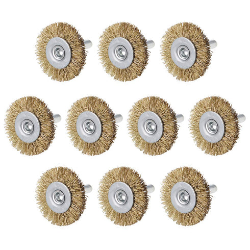 uxcell 1-1/2Inch Wire Wheel Brush Bench Copper Plated Crimped Steel 1/4-Inch Shank 10 Pcs...