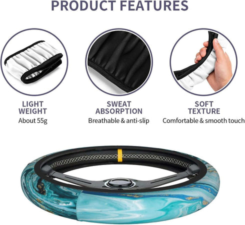 Blue Steering Wheel Cover,Blue Marbling Print 14.5 Steering Wheel Cover Protector Non Slip Durable Universal Automotive Accessories Car Decoration...