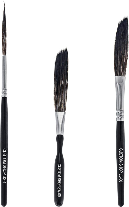 Custom Shop Starter Pinstriping Brush Kit (Sword #00, Scroll #1 & Long Liner - #00) One of Each All 3 Brush Styles - High Performance Striping Bru...