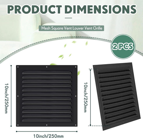 2pcs Attic Vents Gable Vents Aluminum Wall Vent Metal Shed Vent with Screen Mesh Square Vent Louver Vent Grille for Exterior Door House Attic Gara...