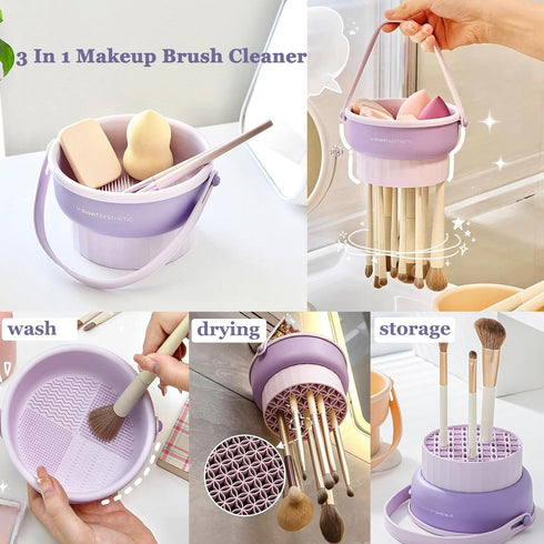 Silicone Makeup Brush Cleaner Make Up Brush Cleaner Cleanser Bowl&Hanging Drying Basket Net Cleaning Box for Makeup Sponge,Puffs Brush Cleaning Dr...