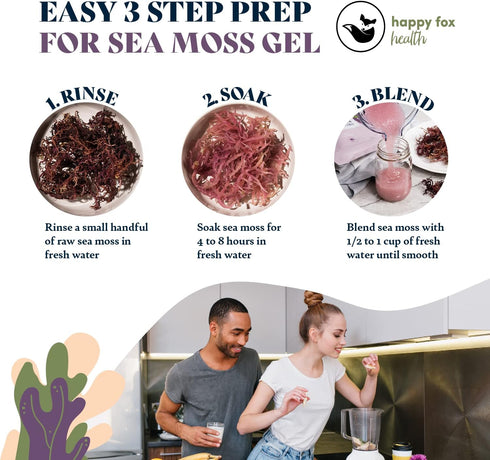HAPPY FOX Organic Sea Moss Raw Purple - Makes 75oz of Seamoss Gel Rich in Phytonutrients & Minerals, Certified Non-GMO, Wildcrafted, Superfood - 1...