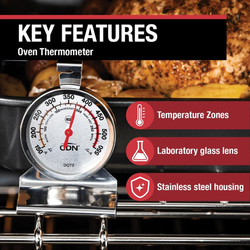 CDN Oven Thermometer ProAccurate®, Easy-to-Read 2" Dial, Stainless Steel Housing, Temperature Zones, Stand or Hang, Monitor Oven Temperatures, NSF...
