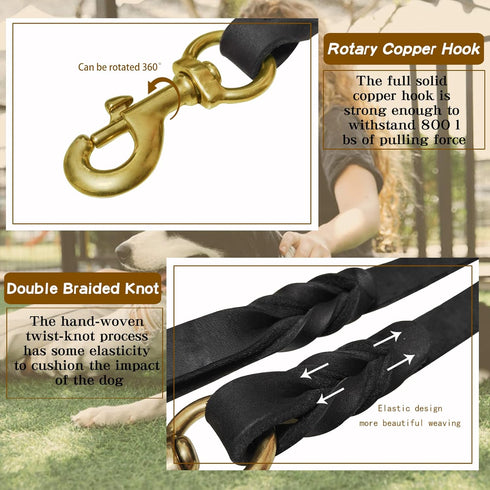 Leather Dog Leash 6ft x 5/8 inch,Strong Heavy Duty Genuine Leather Braided Dog Training Leash, Soft and Comfortable Leather Leash for Large Dogs, ...