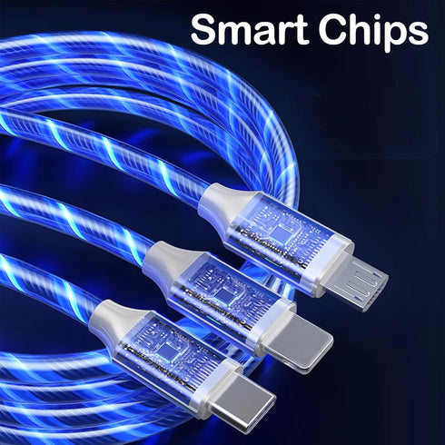 3 in 1 Led Charging Cable 66W Flowing LED Light Up Phone Charge Cable Light up Charger Fast Charing Cord Durable TPE Fast Charging Cord for Most C...