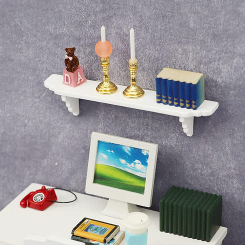 Dollhouse Wall Shelf, 1:12 Scale Miniature Dollhouse Accessories, White Doll House Storage Wall Shelf for Kitchen Scene White...