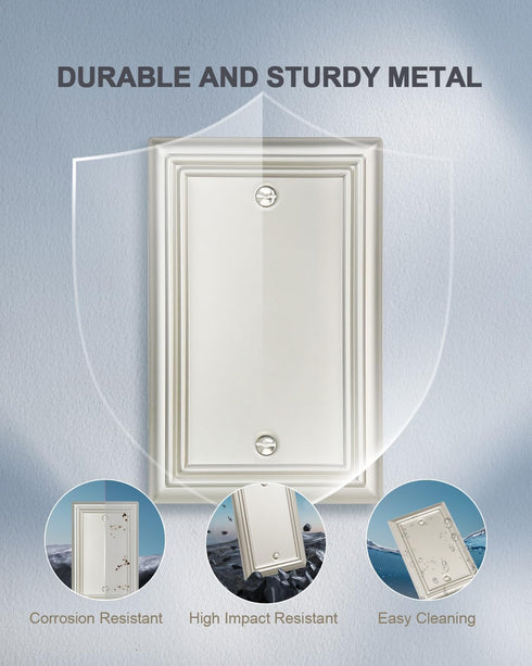2-Pack Blank Wall Plate, Durable Metal No Device Outlet Cover, Satin Nickel, 3.15''*4.88'', Midsize...