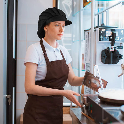 Yolev 2Pcs Chef Hats-Kitchen Baker Cooking Hair Nets Food Service Hairnets for Women Men with Brim (Black)...