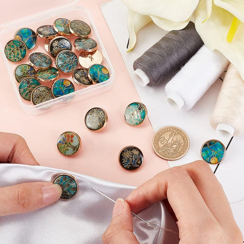 OLYCRAFT 24Pcs 6 Styles Plants Shank Buttons 18mm Alloy Enamel Shank Buttons Tree Theme Metal Blazer Buttons Green Gold Vintage Shank Buttons Roun...