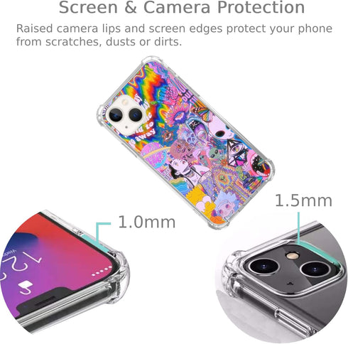 Hippie Aesthetic Indie Psychedelic Case Compatible with iPhone 15, Aliens Trippy Eyes Case for iPhone 15, Cool TPU Bumper Case Cover......