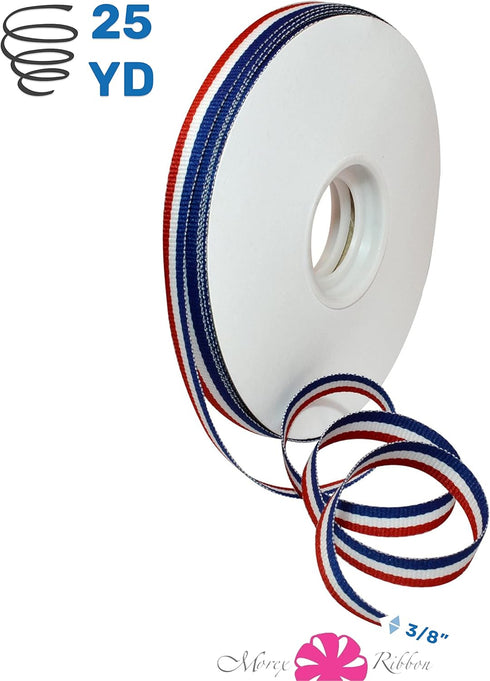 Morex Ribbon 93602/25-914 Striped Grosgrain Ribbon 3/8"X 25 YD Patriotic Ribbon for Gift Wrapping, Red/White/Blue, 4th of July Decorations, Americ...