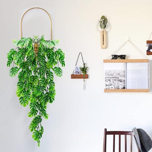 Artificial Monstera Hanging Plant Fake Turtle Greenery Vine for Tropical Party Decorations Holiday Greenery Decor - 2pcs...