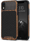 TENDLIN Compatible with iPhone XR Case Wood Grain with Carbon Fiber Texture Design Leather Hybrid Slim Case Compatible with iPhone XR (Carbon & Le...