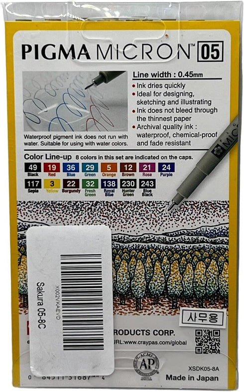 Sakura Pigma Micron pens 05 line Drawing 8 Color Set, Archival ink fineliner manga pen, Bible journaling Study kit...