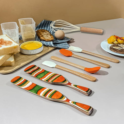 Spurtles Kitchen Tools, 8 Pcs Silicone Cooking Utensil Set,Pakkawood Spurtle Set, Silicone Kitchen Utensils Set with Natural Wooden Handle,Wooden ...