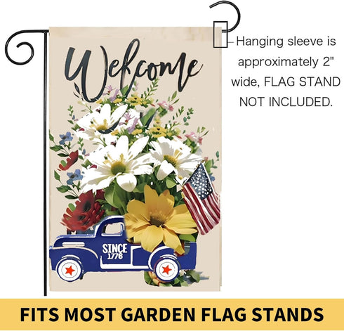 4th of July Summer Garden Flag, 12x18 Inch Patriotic Celebration Double-Sided Decorative Burlap Yard Flag for Memorial Day Independence Day Outsid...