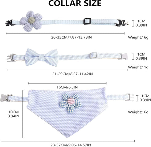 NA SooGree Cat Collar, Bow Tie Kitten Collar Bandana Adjustable Pet Neck Bows with Removable Bowtie Bandana Cute Flower Collar Accessories Gift fo...