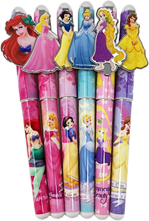 Disney Princess 6 Pen Set, Snow White, Cinderella, Belle, Ariel, Rapunzel, Aurora...