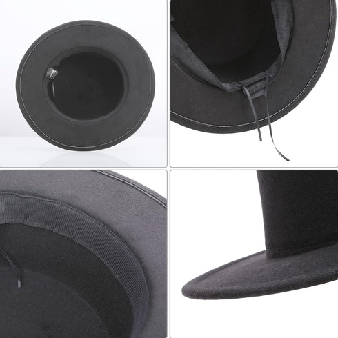 Fashion Classic Black Fedora Flat Hat, Wide Brim Jazz Hats Church Derby Cap for Women and Men...