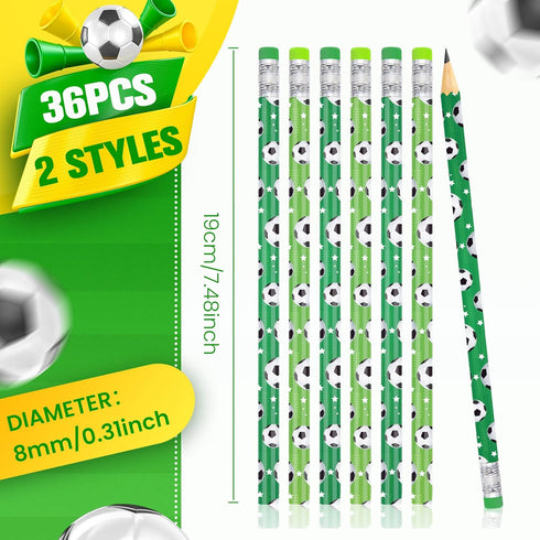 36 Pieces Soccer Pencils Soccer Party Favors Unsharpened Soccer Printed Wooden Pencils with Eraser Sports Themed Fun Drawing Pencils for Soccer Bi...