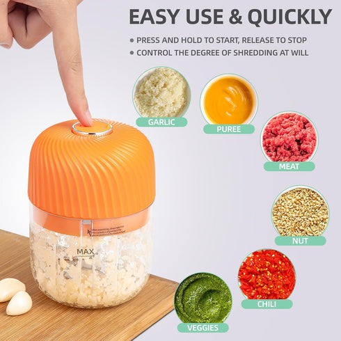 Electric Garlic Chopper, Portable Veggie Chopper, 350ML Garlic Grinder Masher Onion Chopper,Cordless Food Processor for Ginger, Chili, Fruit, Meat...