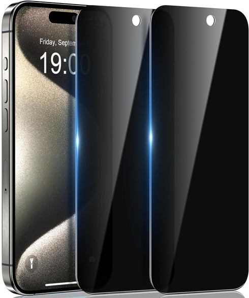 Privacy Full Coverage Screen Protector for iPhone 15 Pro 6.1-Inch, Anti-Spy Tempered Glass Film, Edge to Edge Protection Case-Friendly, 2-Pack...