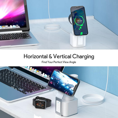 4 in 1 Magnetic Wireless Charging Station - 15W Fast Phone Charger Stand, Blue-Tooth Speaker, Phone and Watch Charger Station for iPhone 15 14 13 ...
