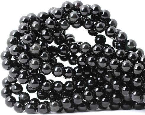 45PCS 8mm Natural Black Obsidian Gemstone Round Loose Beads Crystal Energy Stone Healing Power for DIY Jewelry Making 1 Strand 15"...