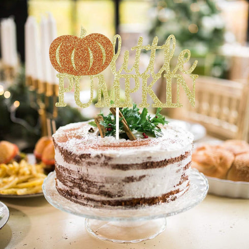 Little Pumpkin Cake Topper Gold Glittery- Little Pumpkin Baby Shower Decorations,Little Pumpkin Baby Shower Cake Topper,Pumpkin Cake Topper,Fall B...