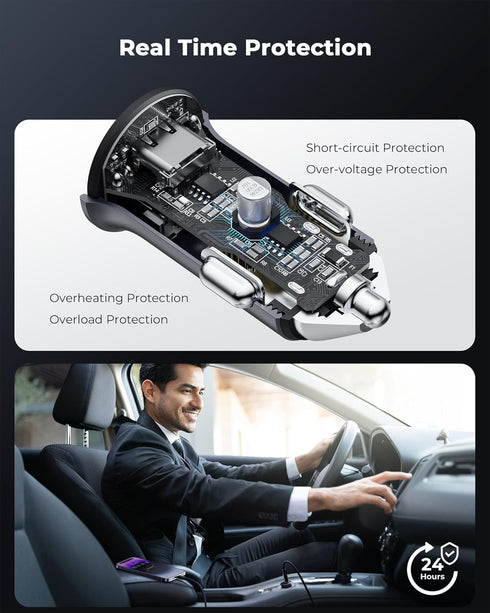 VOLTME Car Charger, 30W PD 3.0 USB C Car Charger, Fast Power Charging Block Dual Port USB A & C Plug Cigarette Lighter Charger Adapter for iPhone ...