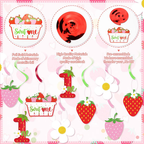 Strawberry 1st Birthday Party Hanging Swirls Decor, Fruit Strawberry Party Hanging Streamers for Strawberry Sweet One Birthday Girls Berry Sweet T...