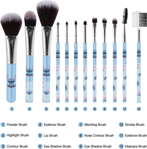 Cartoon Kitty Makeup Bag with Makeup Brush Plush Stitch Cosmetics Case 8 Pcs Cosmetic Brush Kawaii Capacity Bag for Women -5...