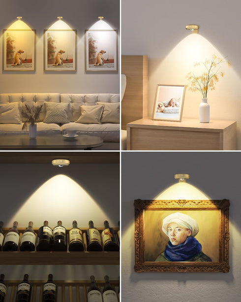 WILLED Rechargeable Picture Lights for Wall,1200mAh Battery Operated Wall Frame Lights,Puck Lights with Remote,Dimmable & Timer Art Lighting for P...