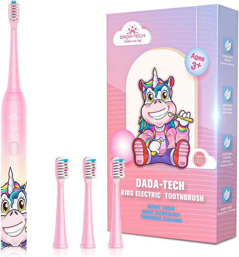 DADA-TECH Kids Electric Toothbrush Rechargeable, Soft Unicorn Tooth Brush with Timer Powered by Sonic Technology for Children Boys and Girls Age 3...