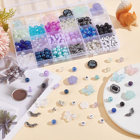 451Pcs Colorful Glass Beads Acrylic Butterfly Bead Plastic Flower Beads Letter Beads Angel Wing Beads Smooth Crackle Bead for DIY Bracelet Earring...