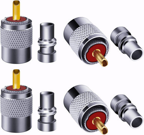 PL259 Coaxial Connectors 6 Pcs PL-259 UHF Male Solder Connector Plug with Reducer, Teflon Material 50ohm for RG59 RG8 RG8x LMR400 RG213 Coaxial Ca...