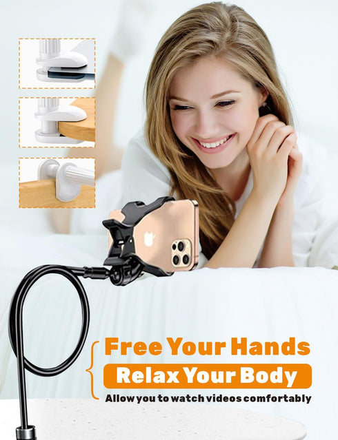 Gooseneck Bed Phone Holder,Lazy Bracket 35.4INCH,Universal Mobile Phone Clip Stand,Flexible Long Arm Phone Mount for Desk,Mobile Cell Phone Stand ...