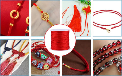 100M x 0.8mm Nylon Chinese Knot Cord Rattail Macrame Shamballa Thread String Beading Thread Chinese Knot Braided (Red)...