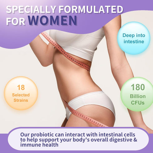Probiotics 180 Billion CFU 18 Strains Contains Organic Prebiotic Cranberry Probiotic Supplement Digestion Immunity for Women's Health,Non Soy Glut...