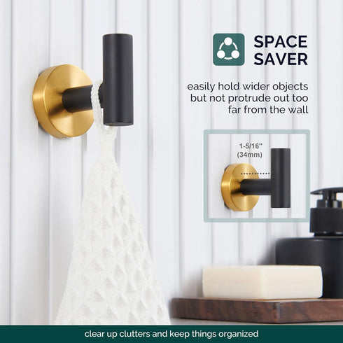 Angle Simple Black & Gold Towel Hook 2 PCS, Stainless Steel Bathroom Robe Holder, Round Coat Hand Towel Hanger, Wall Mounted...