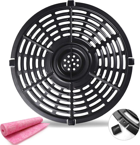 Air Fryer Replacement Parts Tray, Upgraded 5.0QT Round Grill Crisper Plate Non-Stick Coating Air Fryer Accessories Rack with Rubber Bumpers fir fo...